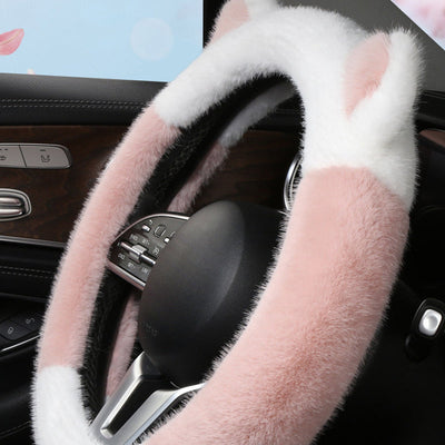 Universal Soft Cat Ears Steering Wheel Cover Plush Non Slip Cute