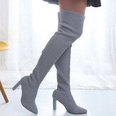 Women’s Over The Knee Block Heel Pointed Toe Boots
