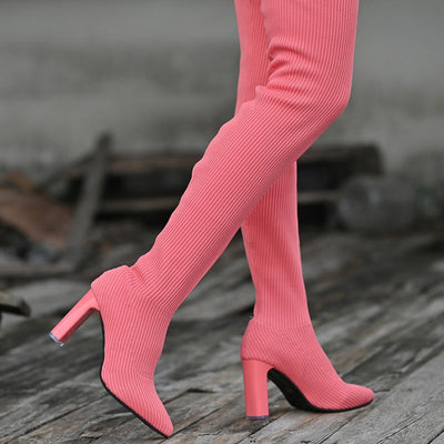 Women’s Over The Knee Block Heel Pointed Toe Boots