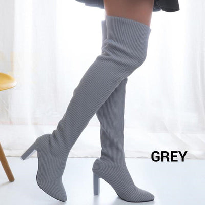 Women’s Over The Knee Block Heel Pointed Toe Boots