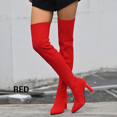 Women’s Over The Knee Block Heel Pointed Toe Boots