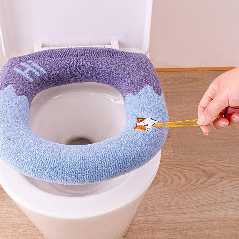 Knitted Toilet Seat Cover Soft Warm Washable Universal With Handle