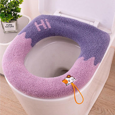 Knitted Toilet Seat Cover Soft Warm Washable Universal With Handle