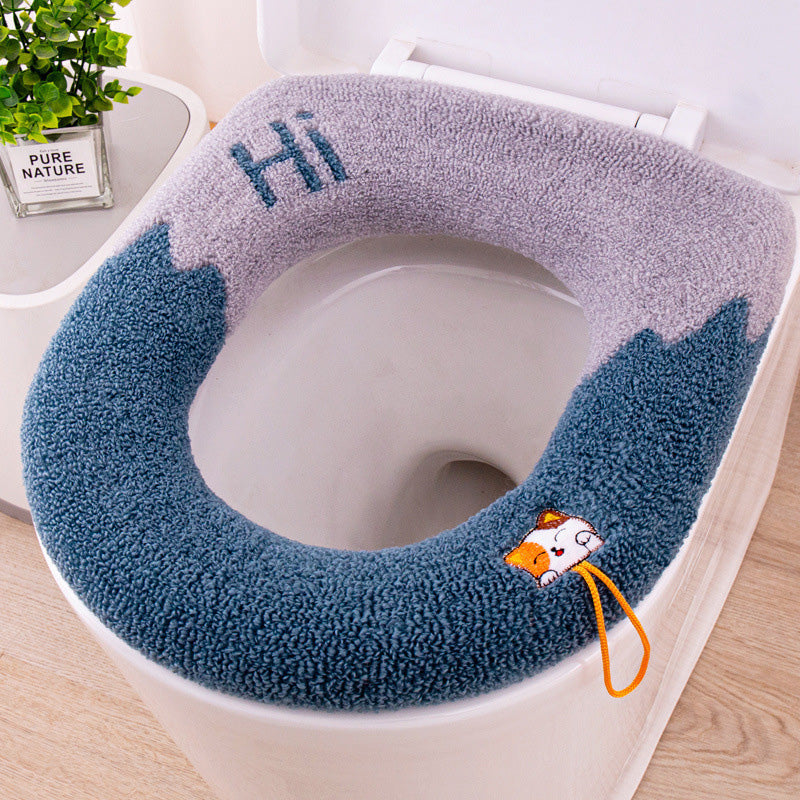 Knitted Toilet Seat Cover Soft Warm Washable Universal With Handle