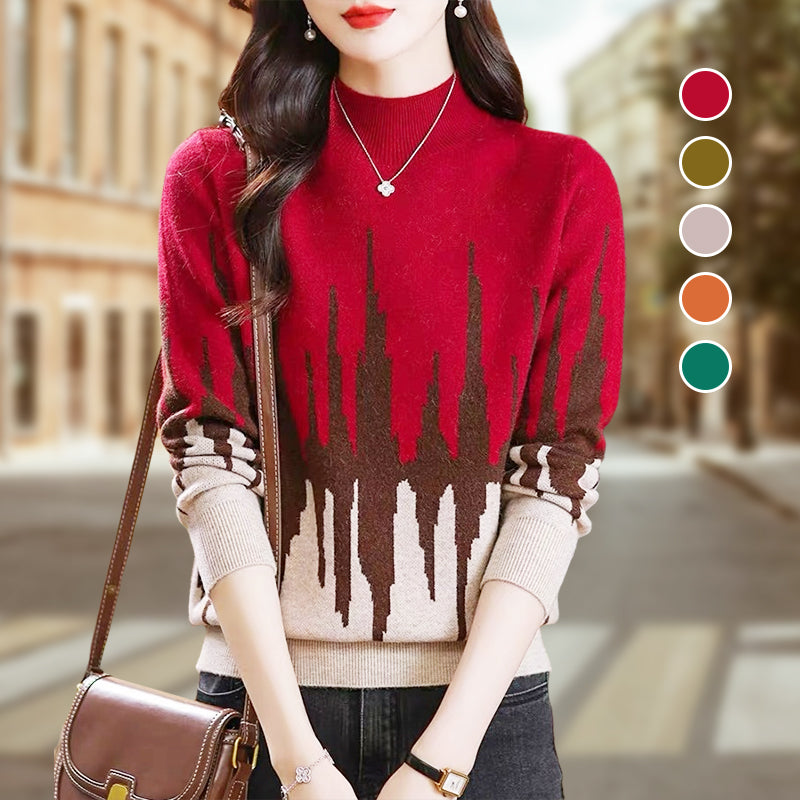 Colorblocked Casual Mockneck Knit Top Stylish Comfortable Design