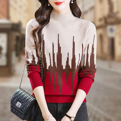 Colorblocked Casual Mockneck Knit Top Stylish Comfortable Design