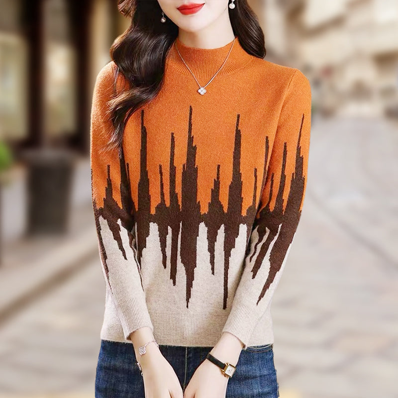 Colorblocked Casual Mockneck Knit Top Stylish Comfortable Design