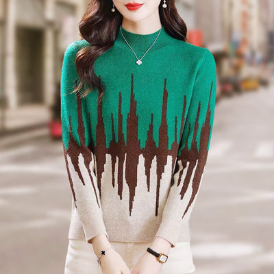 Colorblocked Casual Mockneck Knit Top Stylish Comfortable Design