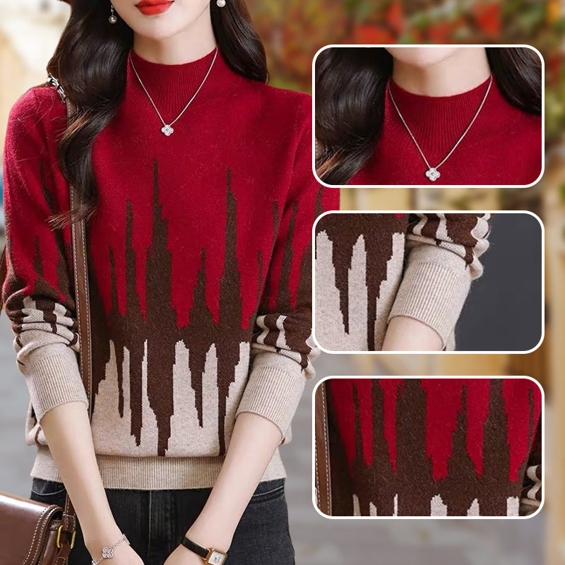 Colorblocked Casual Mockneck Knit Top Stylish Comfortable Design