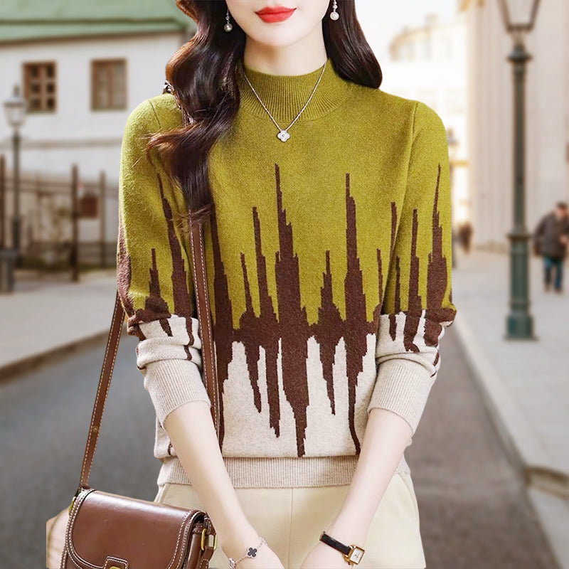 Colorblocked Casual Mockneck Knit Top Stylish Comfortable Design