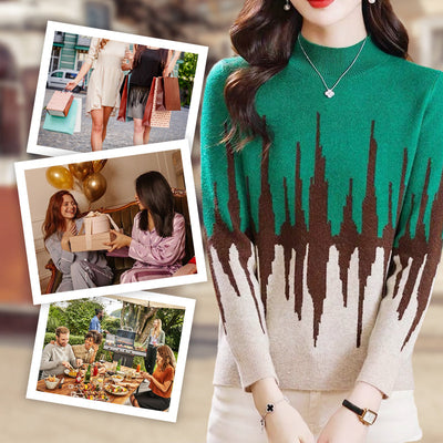 Colorblocked Casual Mockneck Knit Top Stylish Comfortable Design