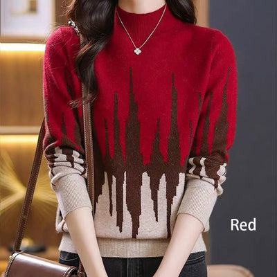 Colorblocked Casual Mockneck Knit Top Stylish Comfortable Design