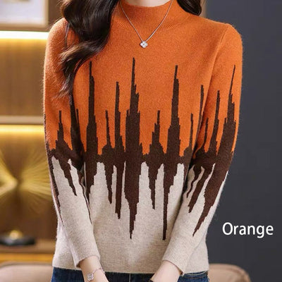 Colorblocked Casual Mockneck Knit Top Stylish Comfortable Design