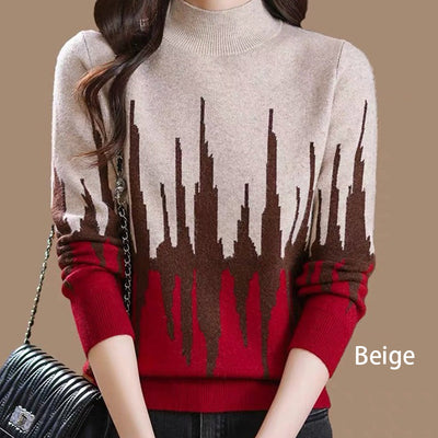 Colorblocked Casual Mockneck Knit Top Stylish Comfortable Design