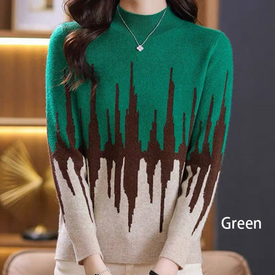 Colorblocked Casual Mockneck Knit Top Stylish Comfortable Design