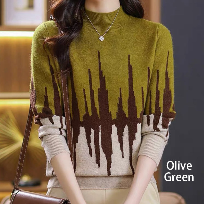 Colorblocked Casual Mockneck Knit Top Stylish Comfortable Design