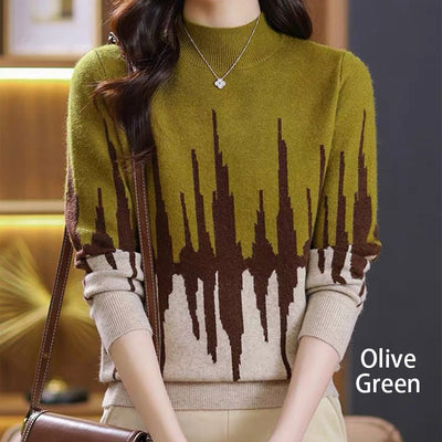 Colorblocked Casual Mockneck Knit Top Stylish Comfortable Design