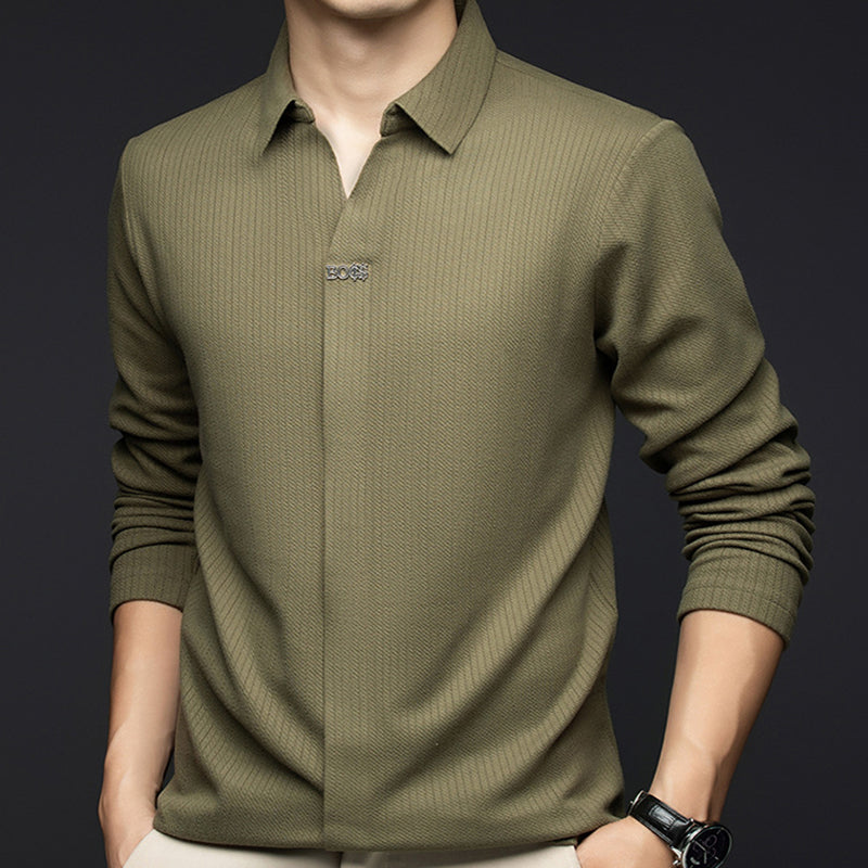 Men's Long Sleeve Business Pullover Shirt Classic Office Wear