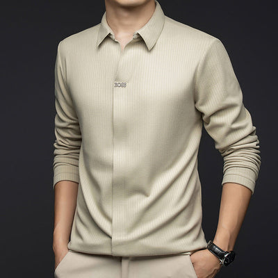 Men's Long Sleeve Business Pullover Shirt Classic Office Wear