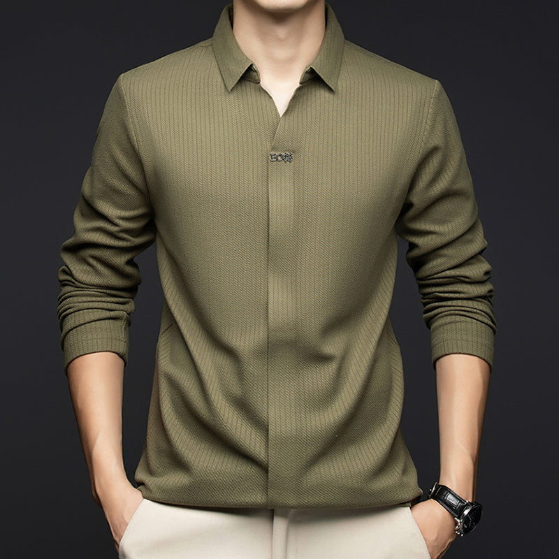 Men's Long Sleeve Business Pullover Shirt Classic Office Wear