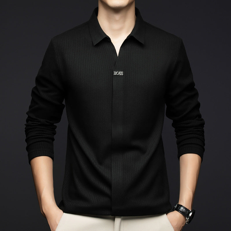 Men's Long Sleeve Business Pullover Shirt Classic Office Wear