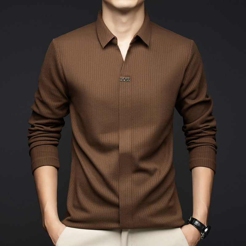 Men's Long Sleeve Business Pullover Shirt Classic Office Wear