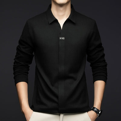 Men's Long Sleeve Business Pullover Shirt Classic Office Wear