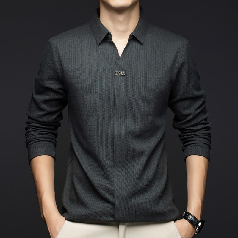 Men's Long Sleeve Business Pullover Shirt Classic Office Wear