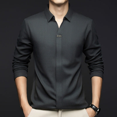 Men's Long Sleeve Business Pullover Shirt Classic Office Wear