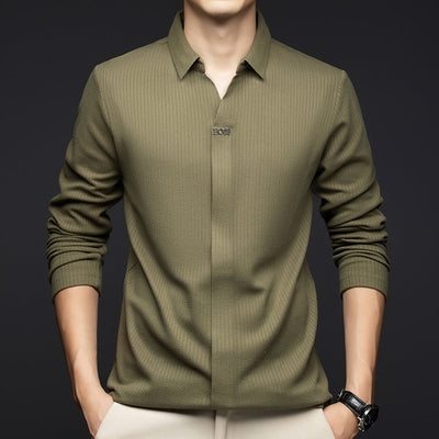 Men's Long Sleeve Business Pullover Shirt Classic Office Wear