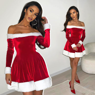 Women's Christmas One-Shoulder Dress Elegant A-Line Swing Design