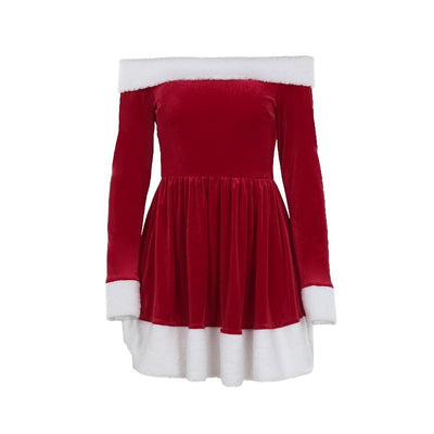 Women's Christmas One-Shoulder Dress Elegant A-Line Swing Design