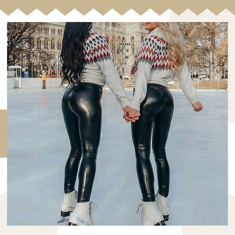 S-shaped Thickened PU Leather Leggings For Stylish Comfort
