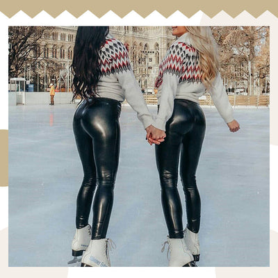 S-shaped Thickened PU Leather Leggings For Stylish Comfort