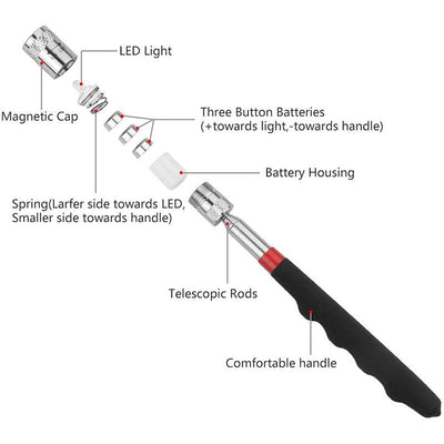 LED Magnetic Pickup Tool Retractable With Bright LED Light