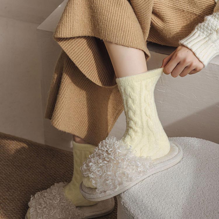Soft Waxy Macaron Color Thermal Socks For Women Cozy Warm Gift