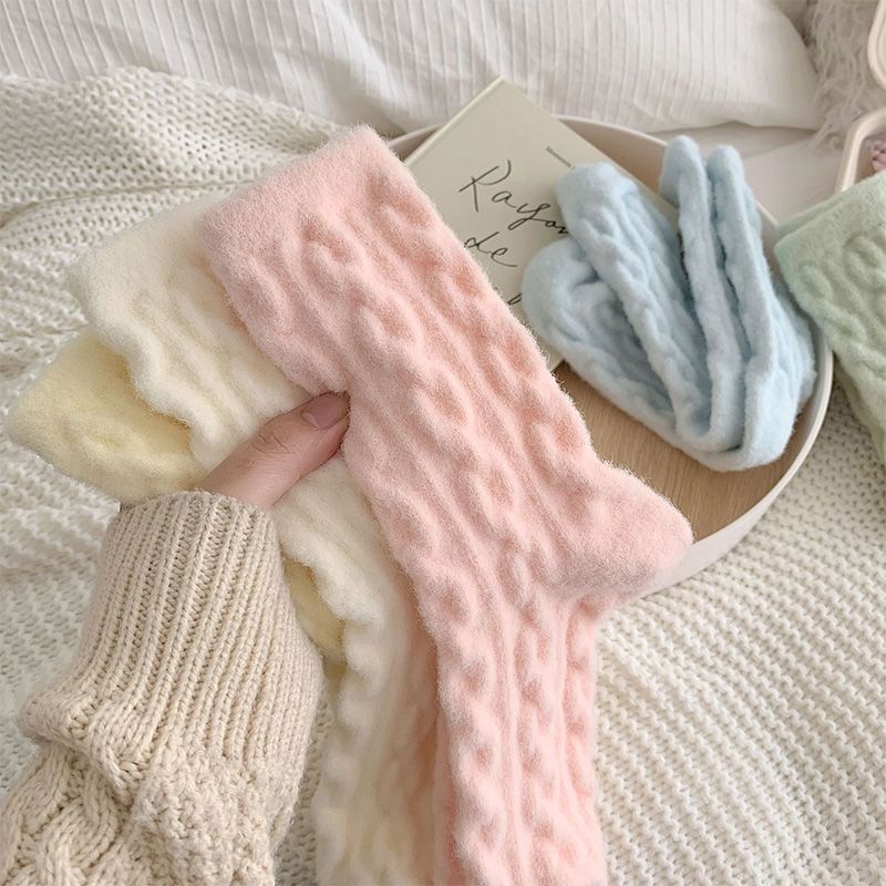 Soft Waxy Macaron Color Thermal Socks For Women Cozy Warm Gift