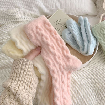 Soft Waxy Macaron Color Thermal Socks For Women Cozy Warm Gift