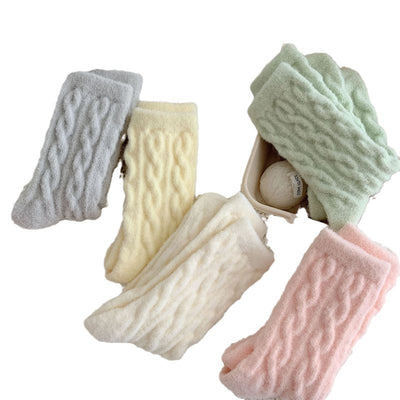Soft Waxy Macaron Color Thermal Socks For Women Cozy Warm Gift