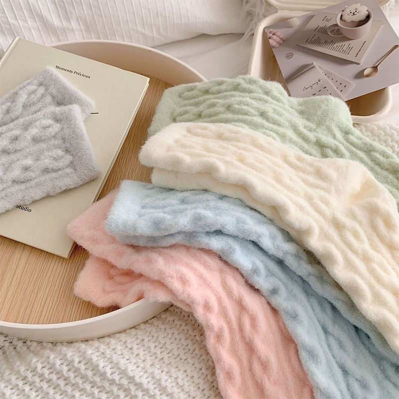 Soft Waxy Macaron Color Thermal Socks For Women Cozy Warm Gift