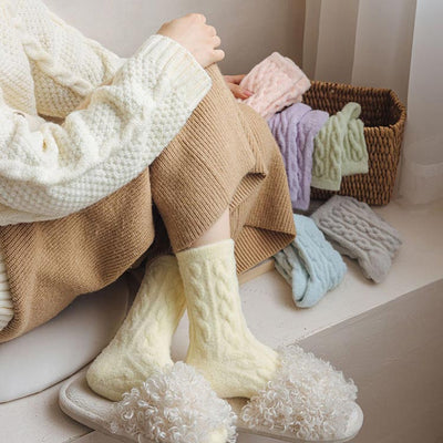 Soft Waxy Macaron Color Thermal Socks For Women Cozy Warm Gift
