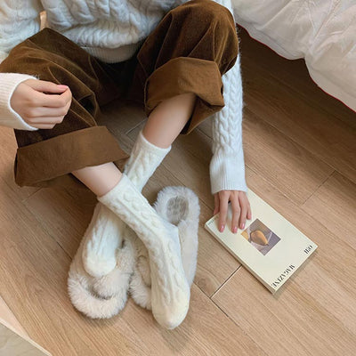 Soft Waxy Macaron Color Thermal Socks For Women Cozy Warm Gift