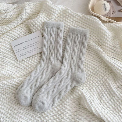 Soft Waxy Macaron Color Thermal Socks For Women Cozy Warm Gift