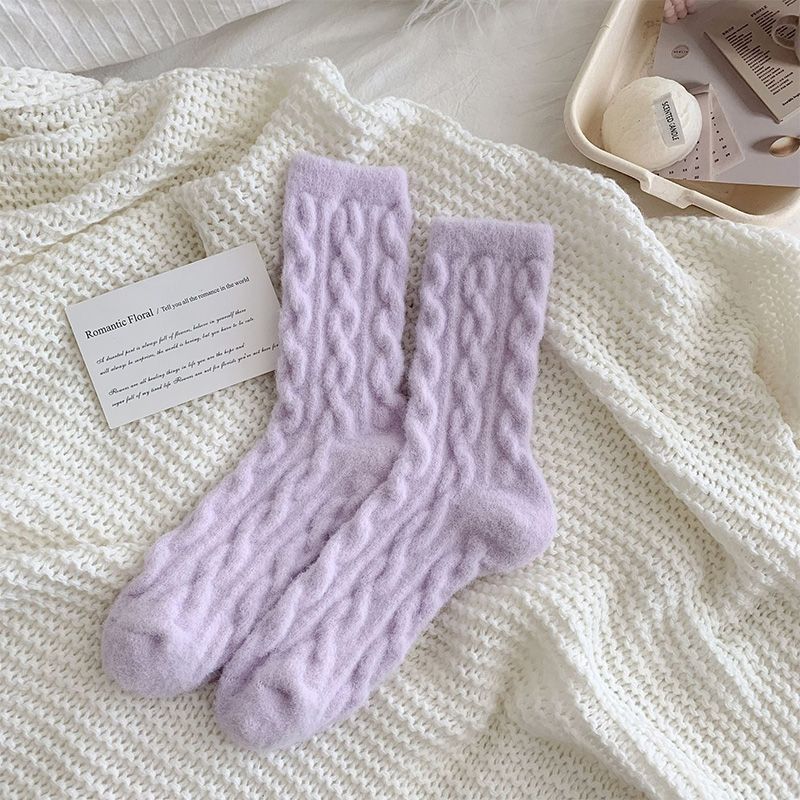 Soft Waxy Macaron Color Thermal Socks For Women Cozy Warm Gift