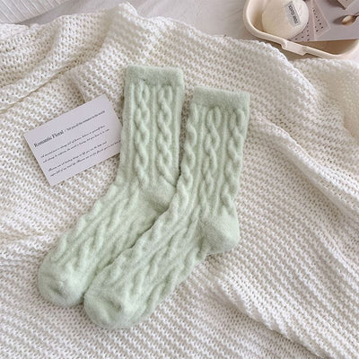 Soft Waxy Macaron Color Thermal Socks For Women Cozy Warm Gift