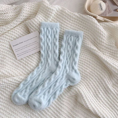 Soft Waxy Macaron Color Thermal Socks For Women Cozy Warm Gift