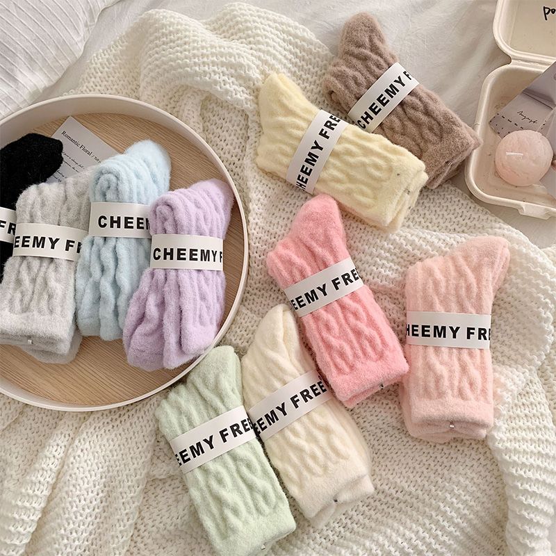 Soft Waxy Macaron Color Thermal Socks For Women Cozy Warm Gift