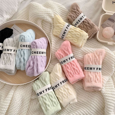 Soft Waxy Macaron Color Thermal Socks For Women Cozy Warm Gift