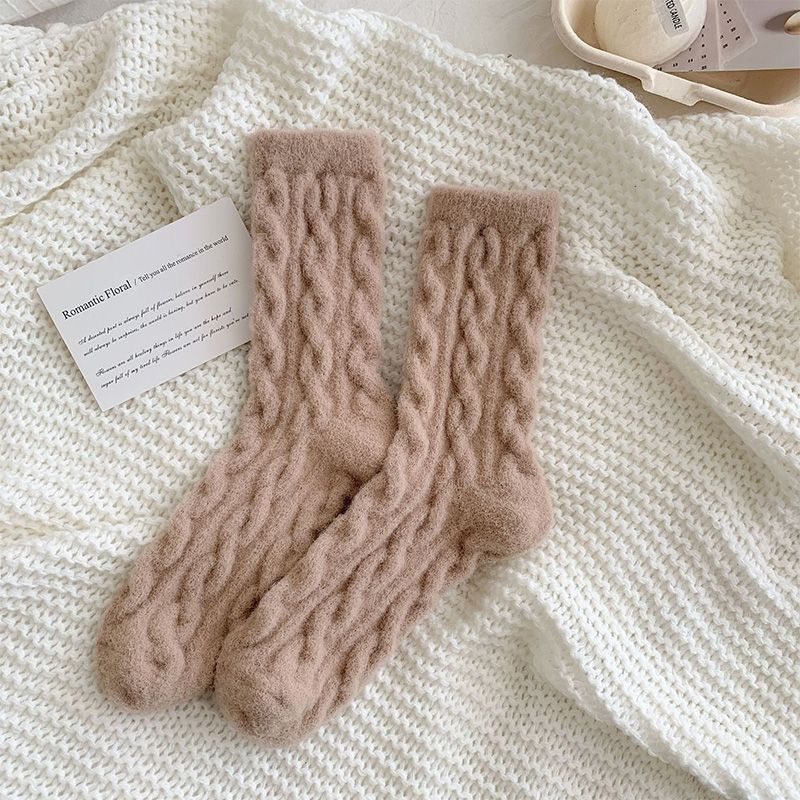 Soft Waxy Macaron Color Thermal Socks For Women Cozy Warm Gift