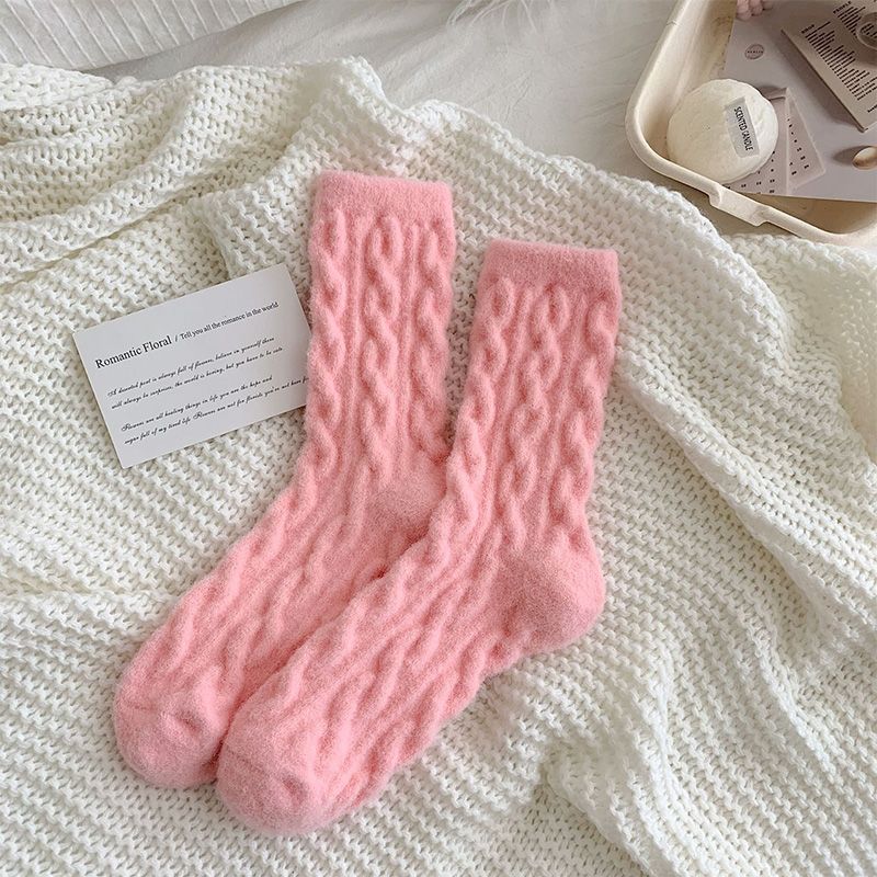 Soft Waxy Macaron Color Thermal Socks For Women Cozy Warm Gift